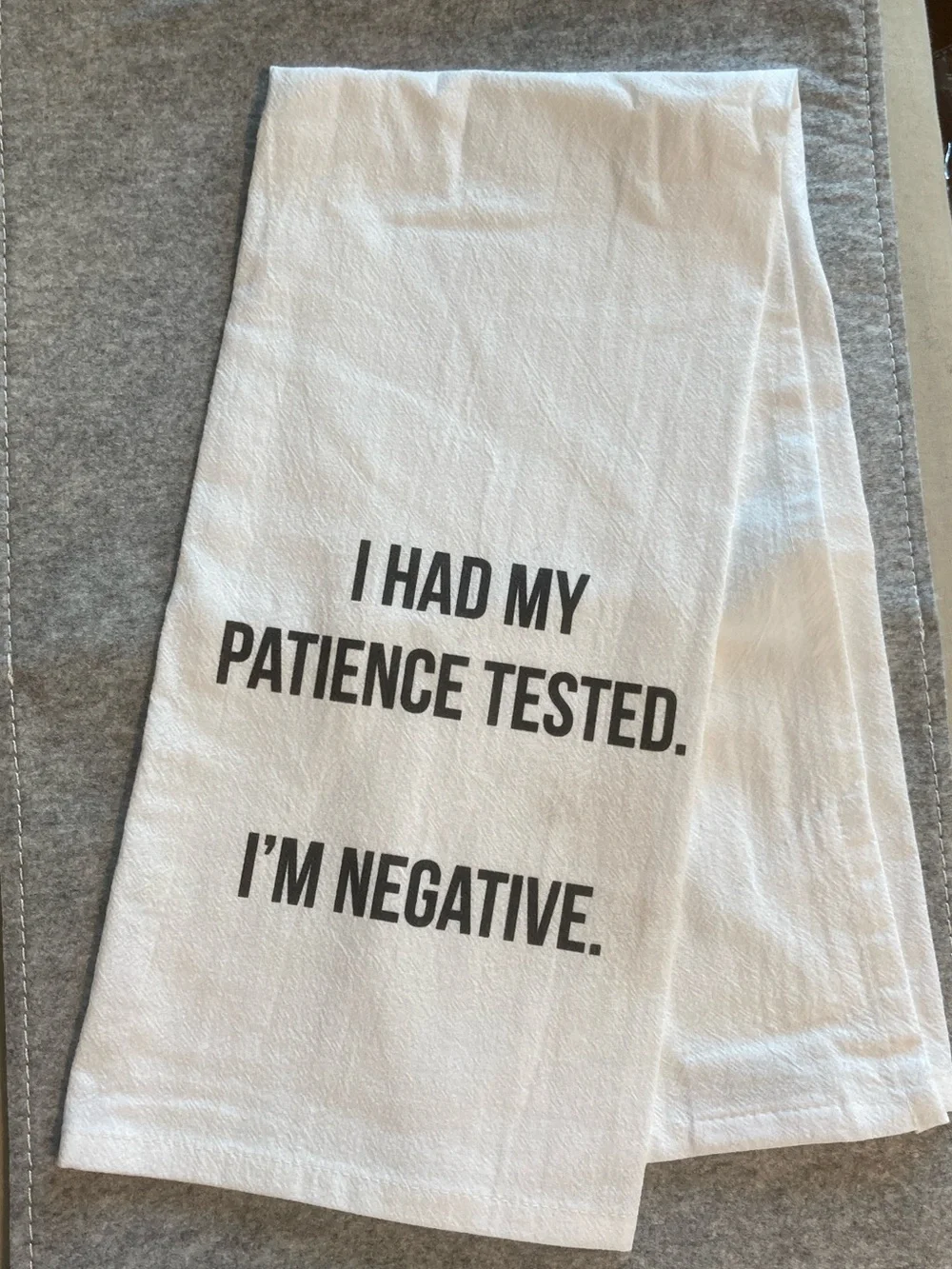 White Novelty Kitchen Towel with Black Text